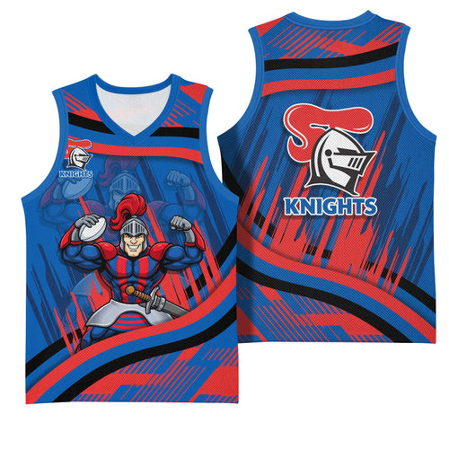 Newcastle Knights Rugby Mascot Basketball Jersey Fierce Athlete Graphic in Sports Style