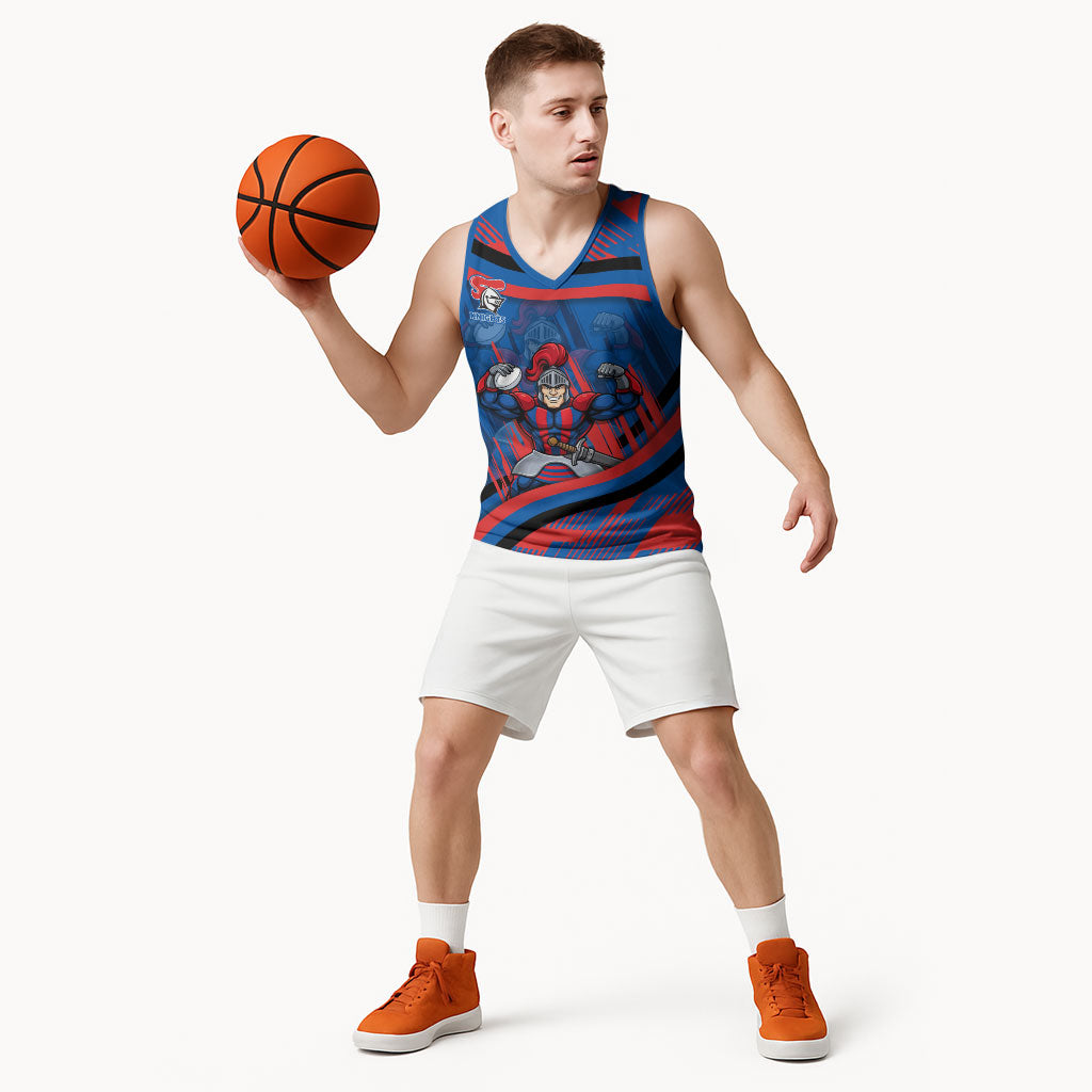 Newcastle Knights Rugby Mascot Basketball Jersey Fierce Athlete Graphic in Sports Style
