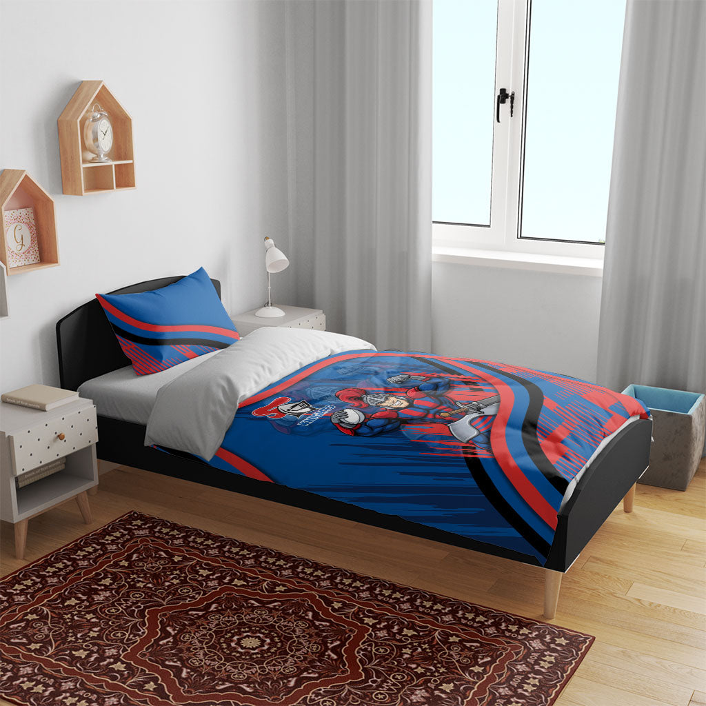 Newcastle Knights Rugby Mascot Bedding Set Fierce Athlete Graphic in Sports Style