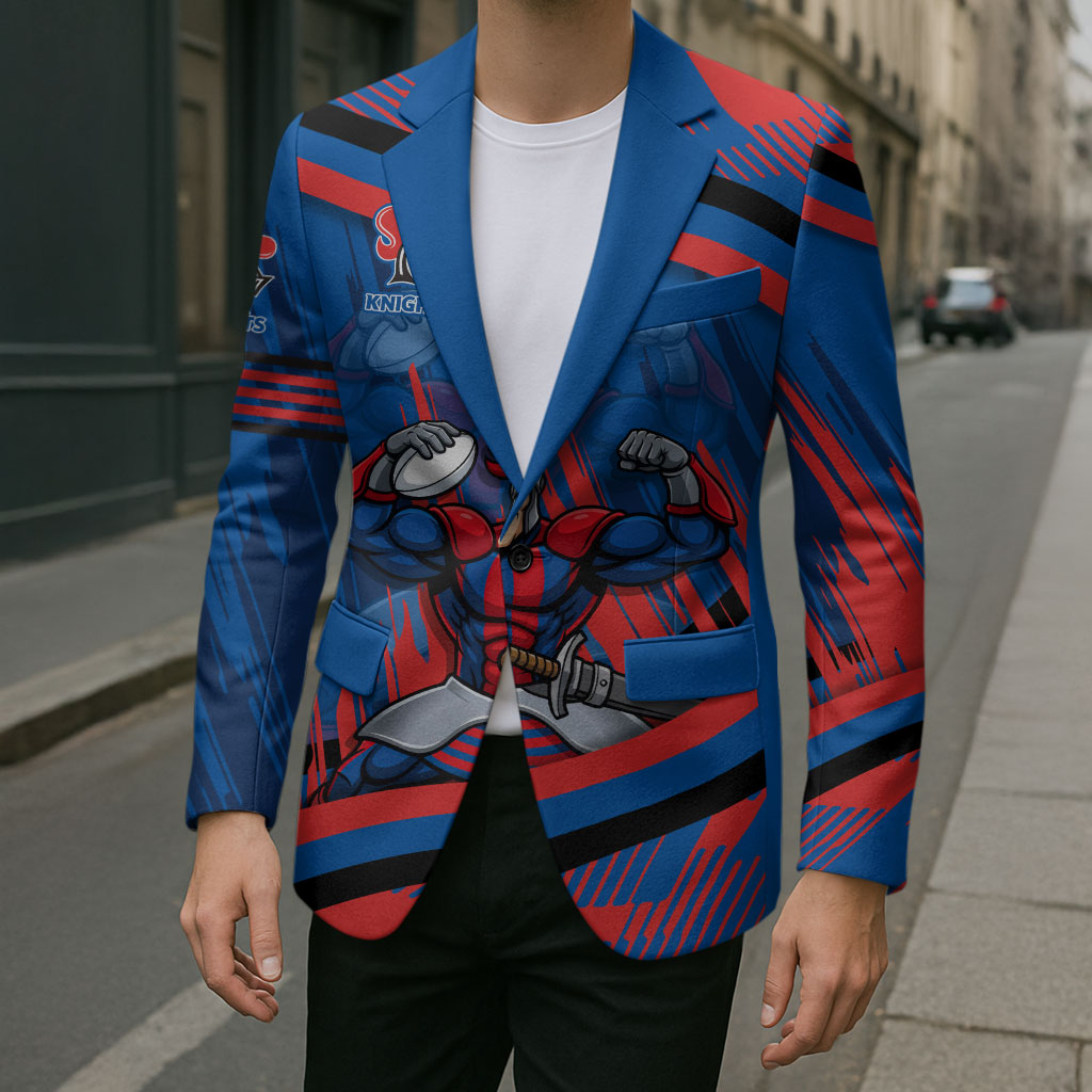 Newcastle Knights Rugby Mascot Blazer Fierce Athlete Graphic in Sports Style