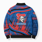 Newcastle Knights Rugby Mascot Bomber Puffer Jacket Fierce Athlete Graphic in Sports Style