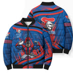 Newcastle Knights Rugby Mascot Bomber Puffer Jacket Fierce Athlete Graphic in Sports Style