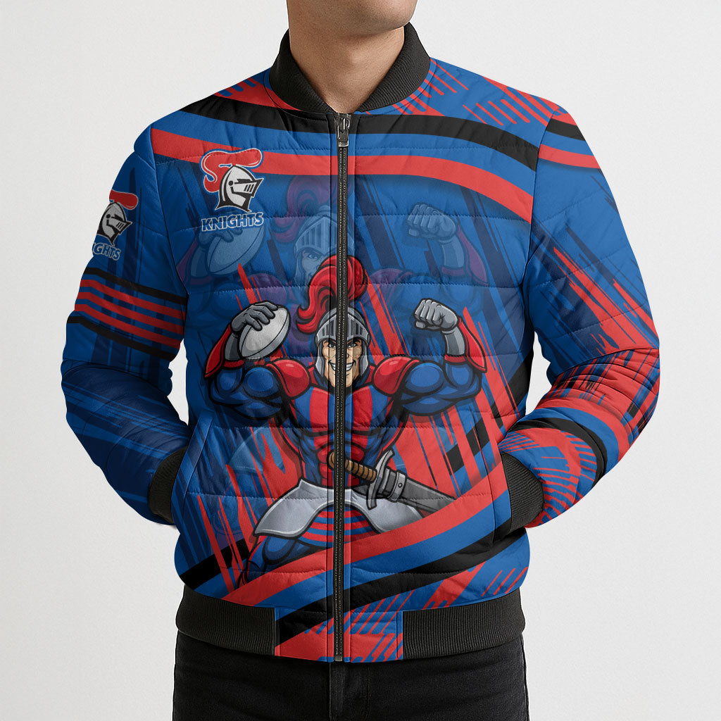 Newcastle Knights Rugby Mascot Bomber Puffer Jacket Fierce Athlete Graphic in Sports Style