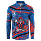Newcastle Knights Rugby Mascot Button Sweatshirt Fierce Athlete Graphic in Sports Style