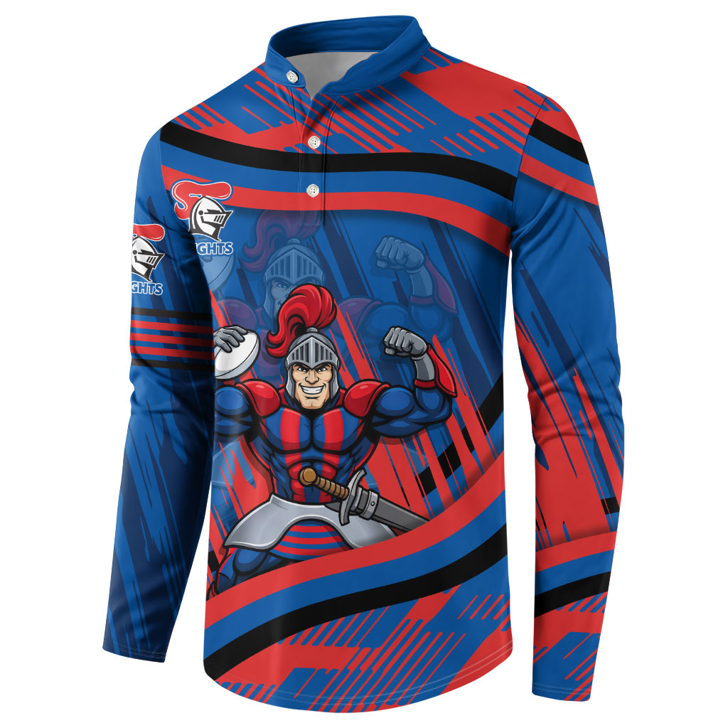 Newcastle Knights Rugby Mascot Button Sweatshirt Fierce Athlete Graphic in Sports Style