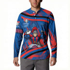 Newcastle Knights Rugby Mascot Button Sweatshirt Fierce Athlete Graphic in Sports Style