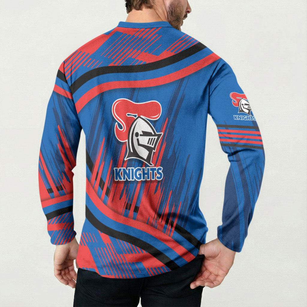 Newcastle Knights Rugby Mascot Button Sweatshirt Fierce Athlete Graphic in Sports Style