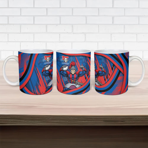 Newcastle Knights Rugby Mascot Ceramic Mug Fierce Athlete Graphic in Sports Style