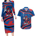 Newcastle Knights Rugby Mascot Couples Matching Long Sleeve Bodycon Dress and Hawaiian Shirt Fierce Athlete Graphic in Sports Style