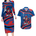 Newcastle Knights Rugby Mascot Couples Matching Long Sleeve Bodycon Dress and Hawaiian Shirt Fierce Athlete Graphic in Sports Style