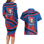 Newcastle Knights Rugby Mascot Couples Matching Long Sleeve Bodycon Dress and Hawaiian Shirt Fierce Athlete Graphic in Sports Style