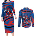 Newcastle Knights Rugby Mascot Couples Matching Long Sleeve Bodycon Dress and Long Sleeve Button Shirt Fierce Athlete Graphic in Sports Style