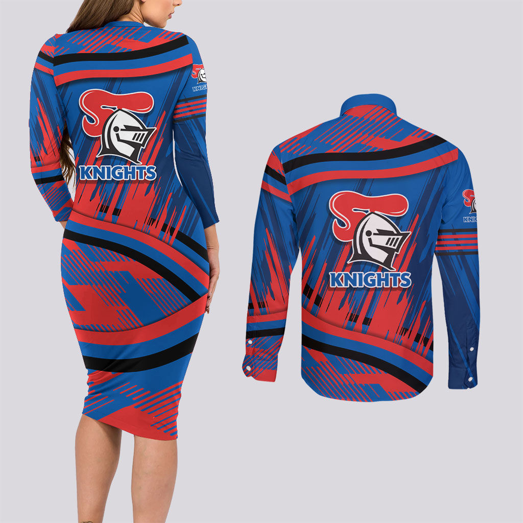 Newcastle Knights Rugby Mascot Couples Matching Long Sleeve Bodycon Dress and Long Sleeve Button Shirt Fierce Athlete Graphic in Sports Style