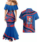 Newcastle Knights Rugby Mascot Couples Matching Mermaid Dress and Hawaiian Shirt Fierce Athlete Graphic in Sports Style