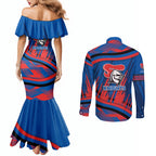 Newcastle Knights Rugby Mascot Couples Matching Mermaid Dress and Long Sleeve Button Shirt Fierce Athlete Graphic in Sports Style