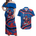Newcastle Knights Rugby Mascot Couples Matching Off Shoulder Maxi Dress and Hawaiian Shirt Fierce Athlete Graphic in Sports Style