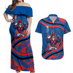 Newcastle Knights Rugby Mascot Couples Matching Off Shoulder Maxi Dress and Hawaiian Shirt Fierce Athlete Graphic in Sports Style