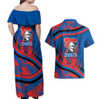 Newcastle Knights Rugby Mascot Couples Matching Off Shoulder Maxi Dress and Hawaiian Shirt Fierce Athlete Graphic in Sports Style