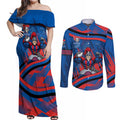 Newcastle Knights Rugby Mascot Couples Matching Off Shoulder Maxi Dress and Long Sleeve Button Shirt Fierce Athlete Graphic in Sports Style