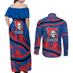 Newcastle Knights Rugby Mascot Couples Matching Off Shoulder Maxi Dress and Long Sleeve Button Shirt Fierce Athlete Graphic in Sports Style