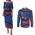 Newcastle Knights Rugby Mascot Couples Matching Puletasi and Long Sleeve Button Shirt Fierce Athlete Graphic in Sports Style