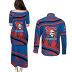 Newcastle Knights Rugby Mascot Couples Matching Puletasi and Long Sleeve Button Shirt Fierce Athlete Graphic in Sports Style