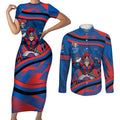 Newcastle Knights Rugby Mascot Couples Matching Short Sleeve Bodycon Dress and Long Sleeve Button Shirt Fierce Athlete Graphic in Sports Style