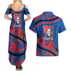 Newcastle Knights Rugby Mascot Couples Matching Summer Maxi Dress and Hawaiian Shirt Fierce Athlete Graphic in Sports Style