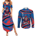 Newcastle Knights Rugby Mascot Couples Matching Summer Maxi Dress and Long Sleeve Button Shirt Fierce Athlete Graphic in Sports Style