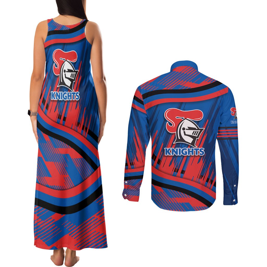 Newcastle Knights Rugby Mascot Couples Matching Tank Maxi Dress and Long Sleeve Button Shirt Fierce Athlete Graphic in Sports Style