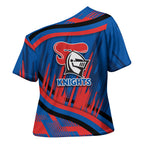 Newcastle Knights Rugby Mascot Cross Shoulder Shirt Fierce Athlete Graphic in Sports Style