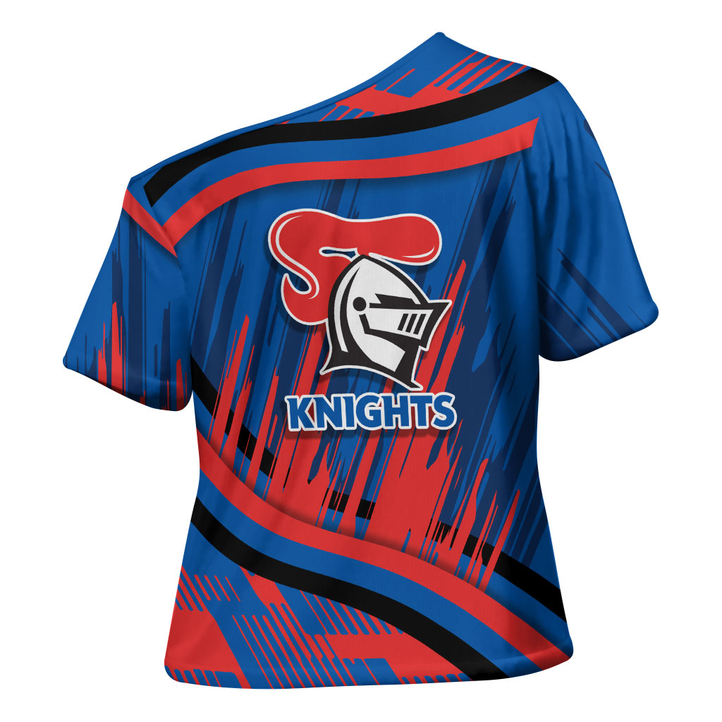 Newcastle Knights Rugby Mascot Cross Shoulder Shirt Fierce Athlete Graphic in Sports Style