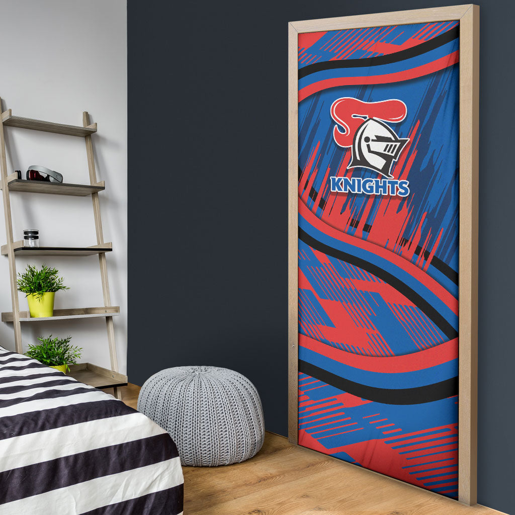 Newcastle Knights Rugby Mascot Door Cover Fierce Athlete Graphic in Sports Style