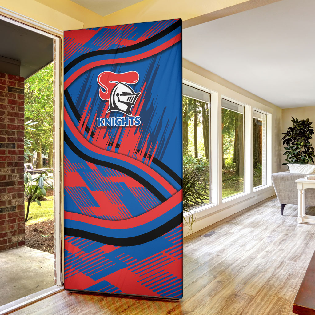 Newcastle Knights Rugby Mascot Door Cover Fierce Athlete Graphic in Sports Style