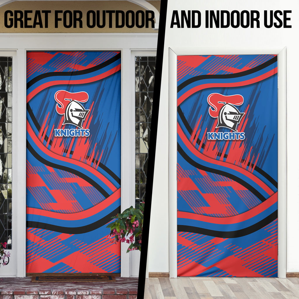 Newcastle Knights Rugby Mascot Door Cover Fierce Athlete Graphic in Sports Style