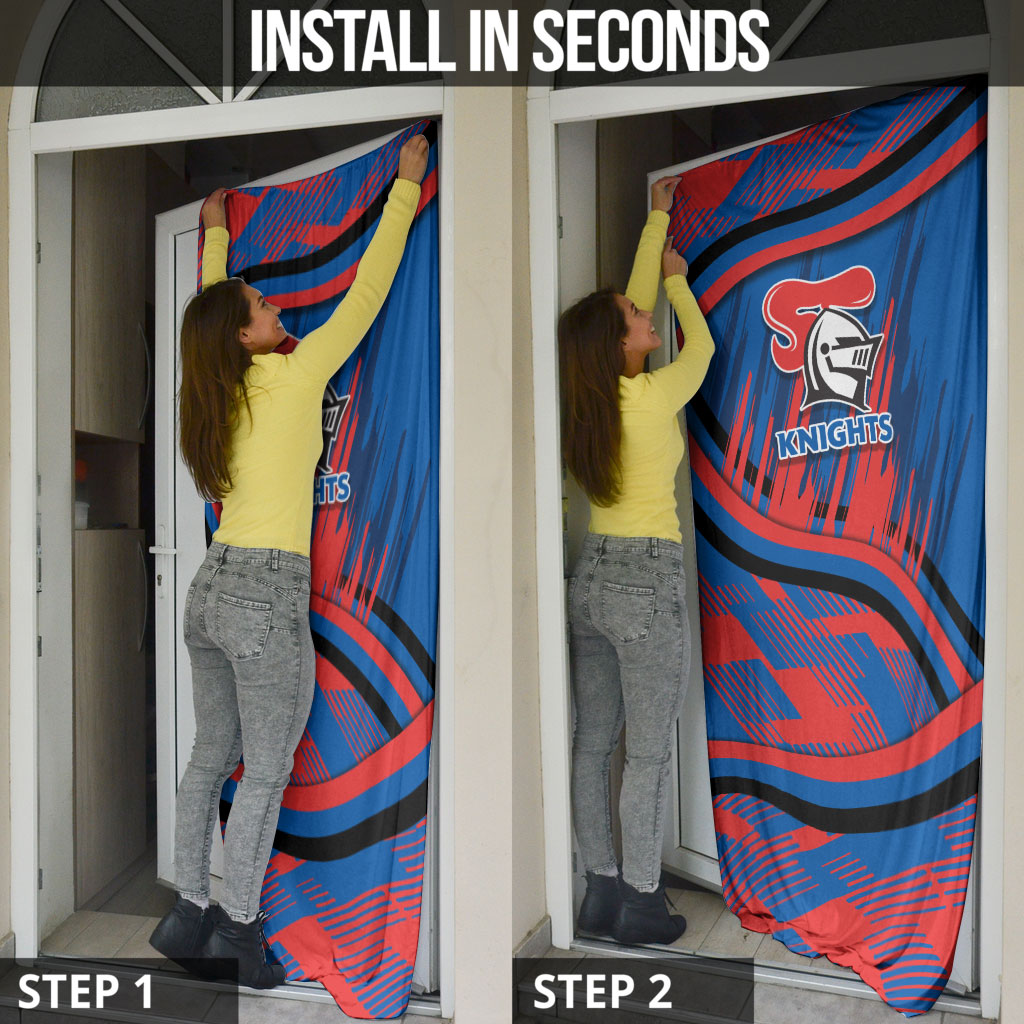 Newcastle Knights Rugby Mascot Door Cover Fierce Athlete Graphic in Sports Style