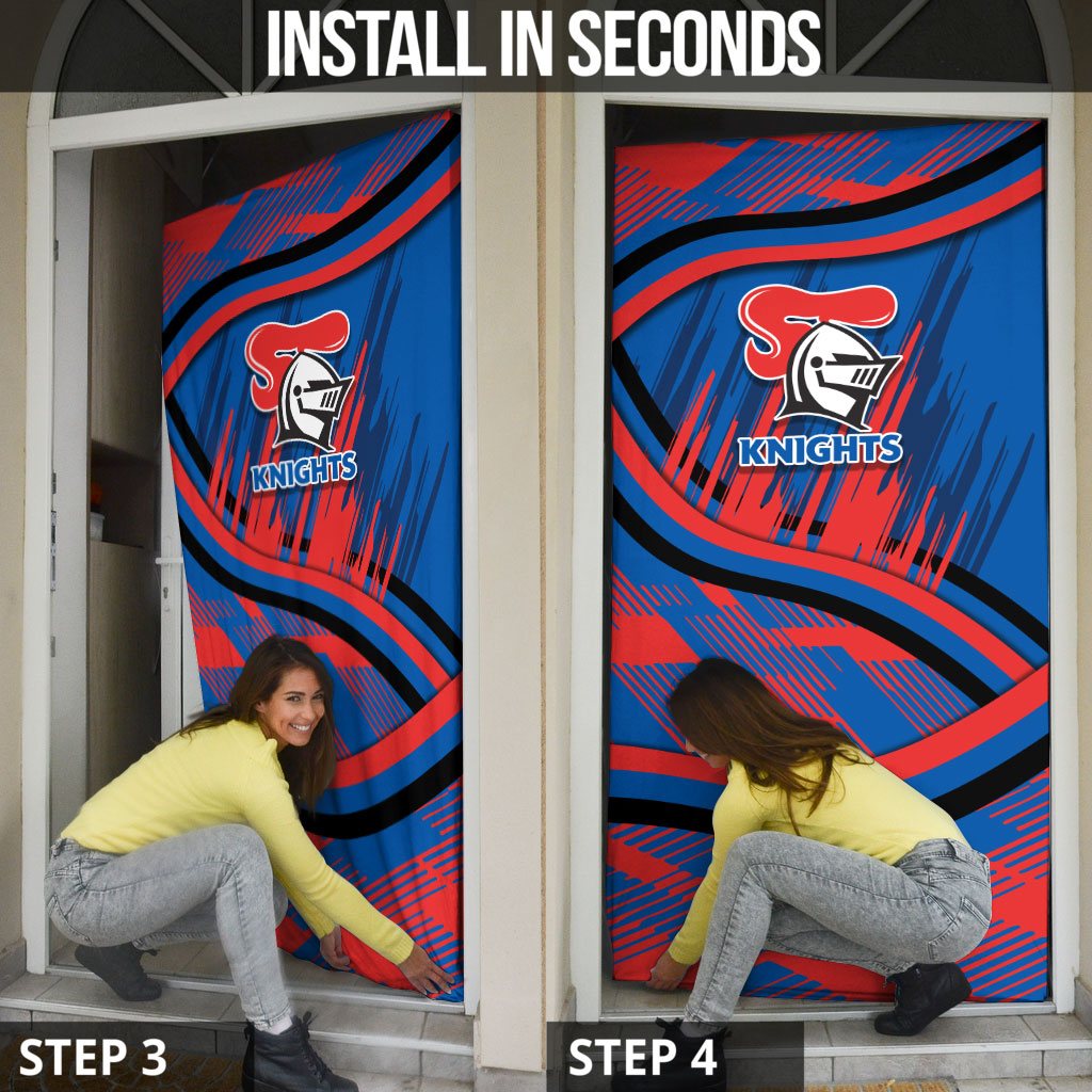 Newcastle Knights Rugby Mascot Door Cover Fierce Athlete Graphic in Sports Style