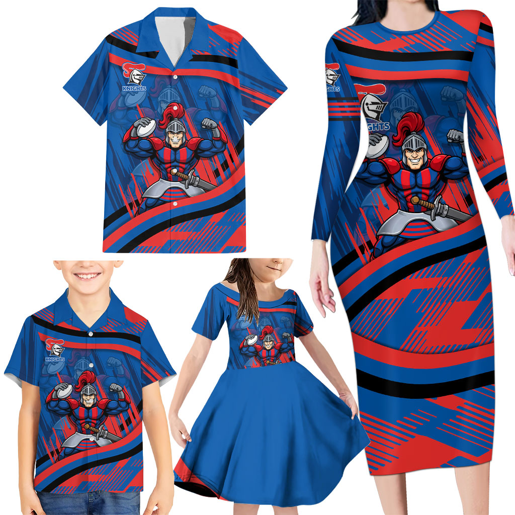 Newcastle Knights Rugby Mascot Family Matching Long Sleeve Bodycon Dress and Hawaiian Shirt Fierce Athlete Graphic in Sports Style