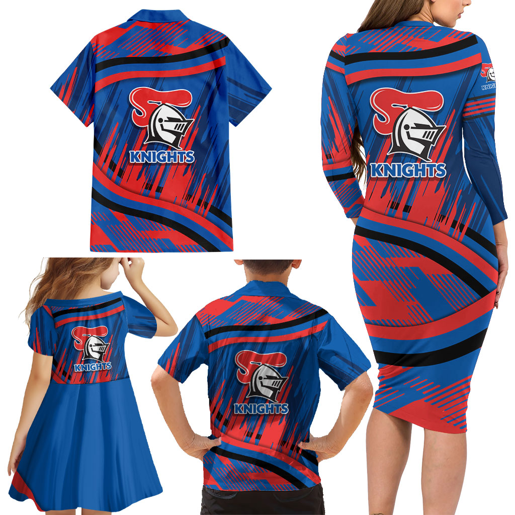 Newcastle Knights Rugby Mascot Family Matching Long Sleeve Bodycon Dress and Hawaiian Shirt Fierce Athlete Graphic in Sports Style