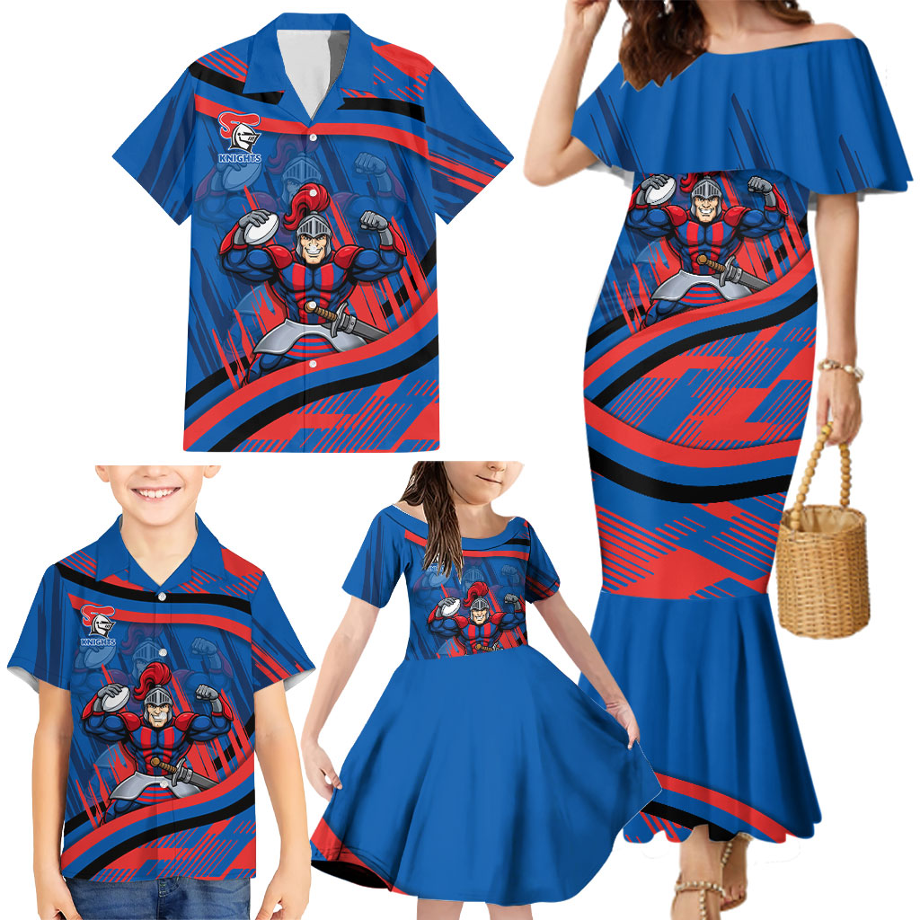 Newcastle Knights Rugby Mascot Family Matching Mermaid Dress and Hawaiian Shirt Fierce Athlete Graphic in Sports Style