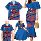 Newcastle Knights Rugby Mascot Family Matching Mermaid Dress and Hawaiian Shirt Fierce Athlete Graphic in Sports Style