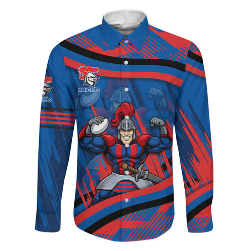 Newcastle Knights Rugby Mascot Family Matching Off The Shoulder Long Sleeve Dress and Hawaiian Shirt Fierce Athlete Graphic in Sports Style