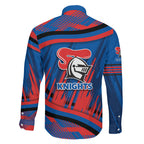 Newcastle Knights Rugby Mascot Family Matching Off The Shoulder Long Sleeve Dress and Hawaiian Shirt Fierce Athlete Graphic in Sports Style