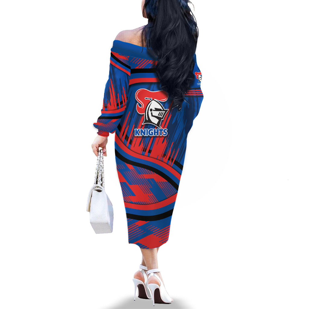 Newcastle Knights Rugby Mascot Family Matching Off The Shoulder Long Sleeve Dress and Hawaiian Shirt Fierce Athlete Graphic in Sports Style