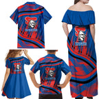 Newcastle Knights Rugby Mascot Family Matching Off Shoulder Maxi Dress and Hawaiian Shirt Fierce Athlete Graphic in Sports Style