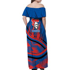 Newcastle Knights Rugby Mascot Family Matching Off Shoulder Maxi Dress and Hawaiian Shirt Fierce Athlete Graphic in Sports Style