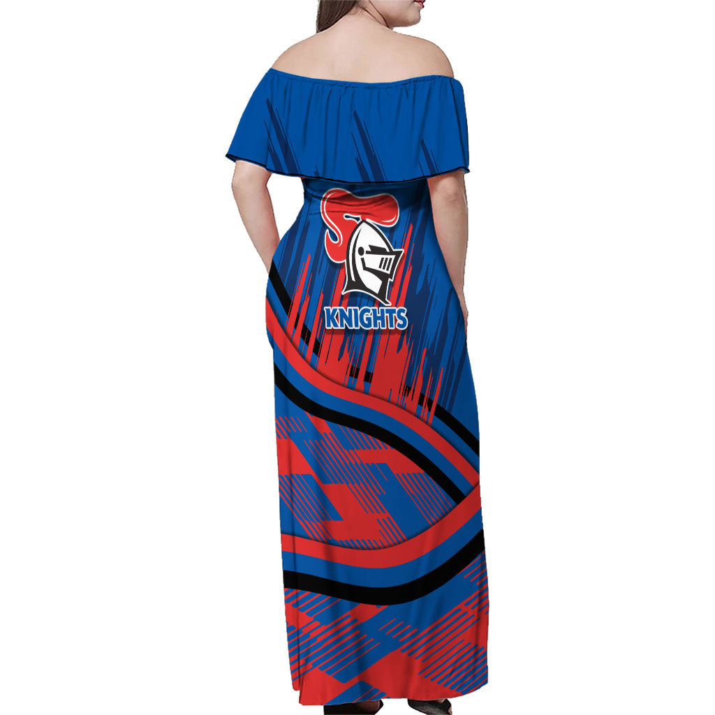Newcastle Knights Rugby Mascot Family Matching Off Shoulder Maxi Dress and Hawaiian Shirt Fierce Athlete Graphic in Sports Style