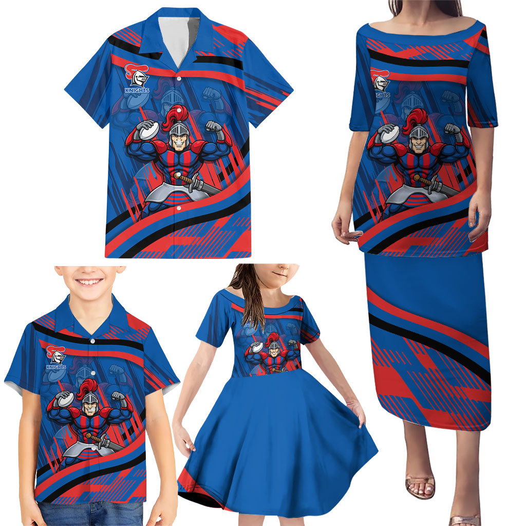 Newcastle Knights Rugby Mascot Family Matching Puletasi and Hawaiian Shirt Fierce Athlete Graphic in Sports Style