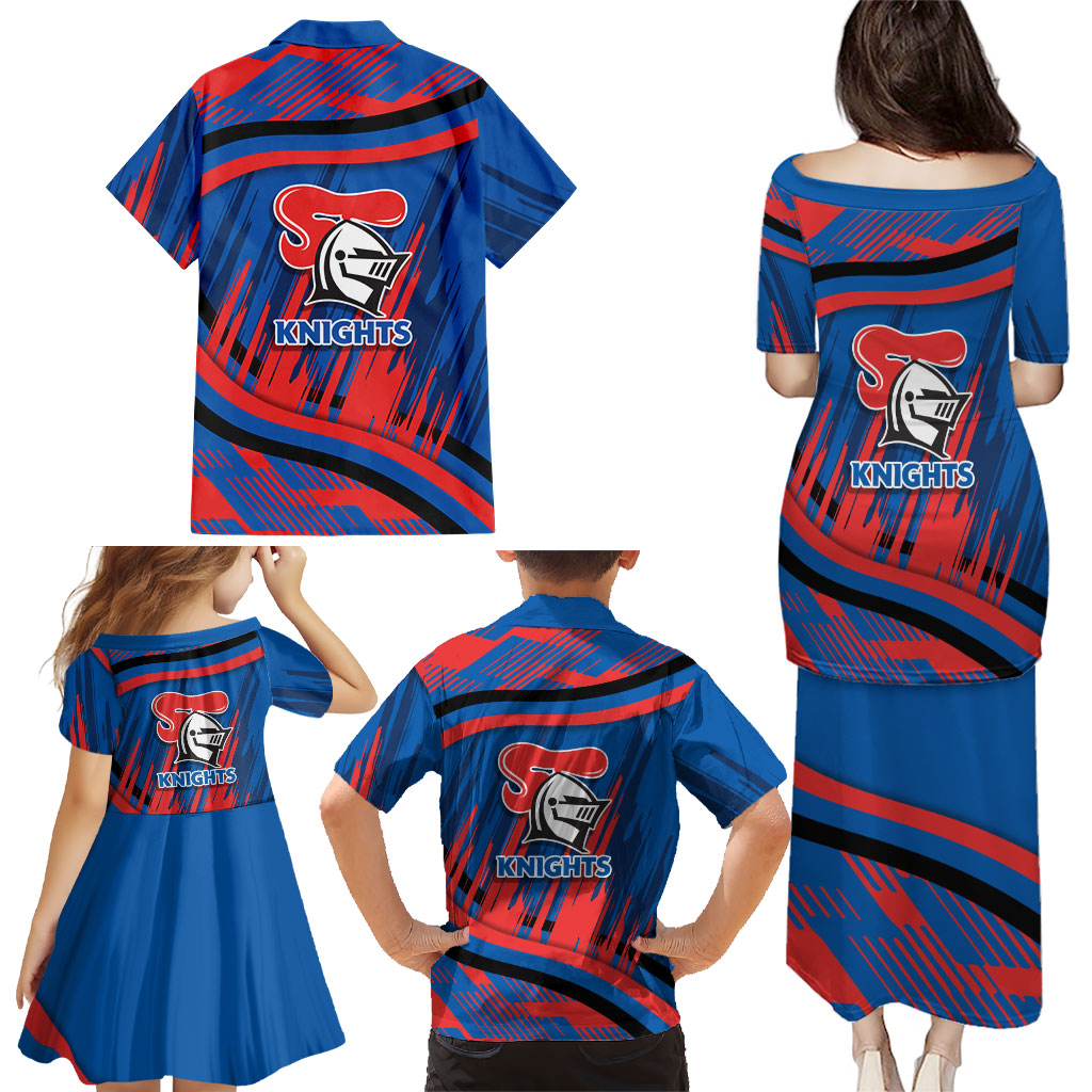 Newcastle Knights Rugby Mascot Family Matching Puletasi and Hawaiian Shirt Fierce Athlete Graphic in Sports Style