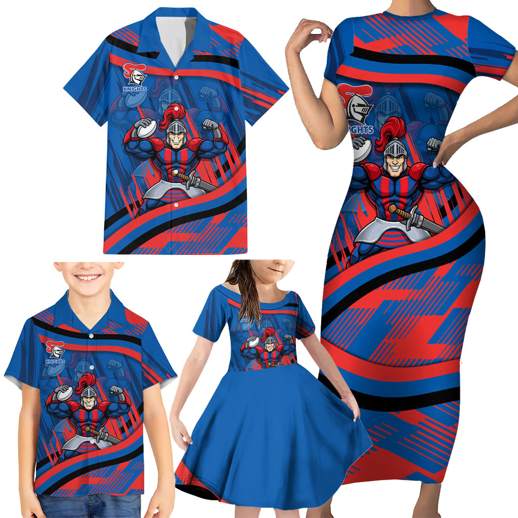 Newcastle Knights Rugby Mascot Family Matching Short Sleeve Bodycon Dress and Hawaiian Shirt Fierce Athlete Graphic in Sports Style